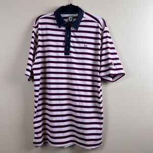 FootJoy Golf Polo Shirt Mens Large Pink Blue White Stripe Birkdale Arnold Palmer